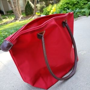 Red Bag Brown Handle gold zipper